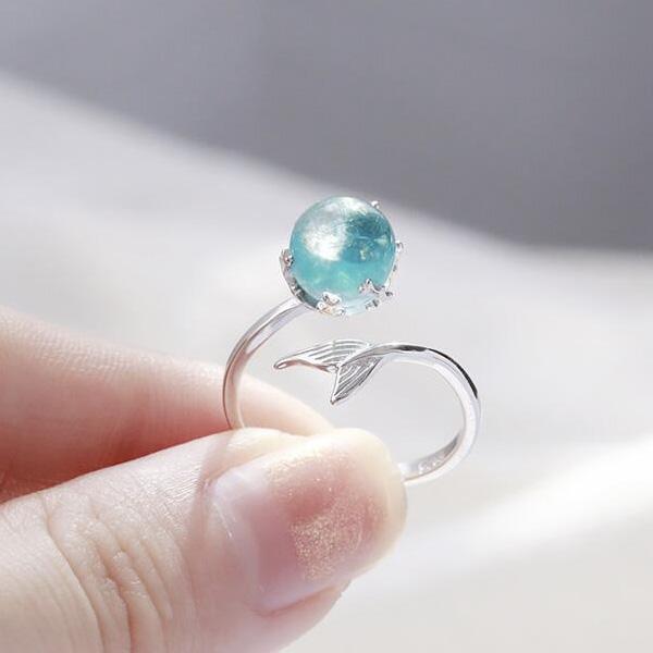 Blue Crystal 925 Silver Mermaid Ring