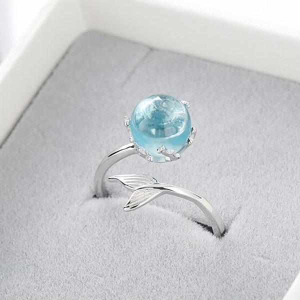 Blue Crystal 925 Silver Mermaid Ring