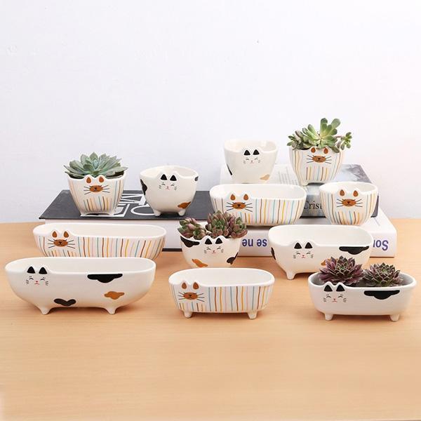 Cat Ceramic Flower Pot Terrarium (Various Designs)