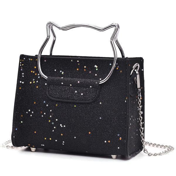 Cat Handle Glittery Shoulder Bag With Clutch (Various Colors)