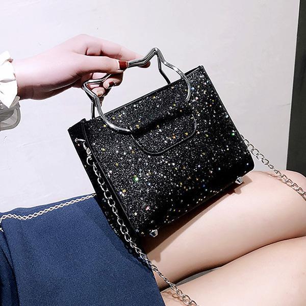 Cat Handle Glittery Shoulder Bag With Clutch (Various Colors)
