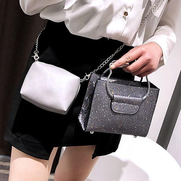 Cat Handle Glittery Shoulder Bag With Clutch (Various Colors)
