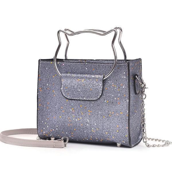 Cat Handle Glittery Shoulder Bag With Clutch (Various Colors)