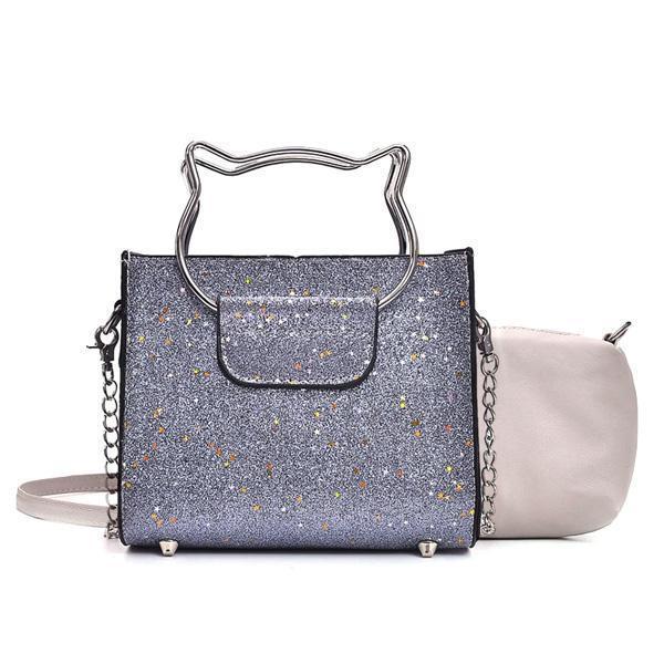 Cat Handle Glittery Shoulder Bag With Clutch (Various Colors)