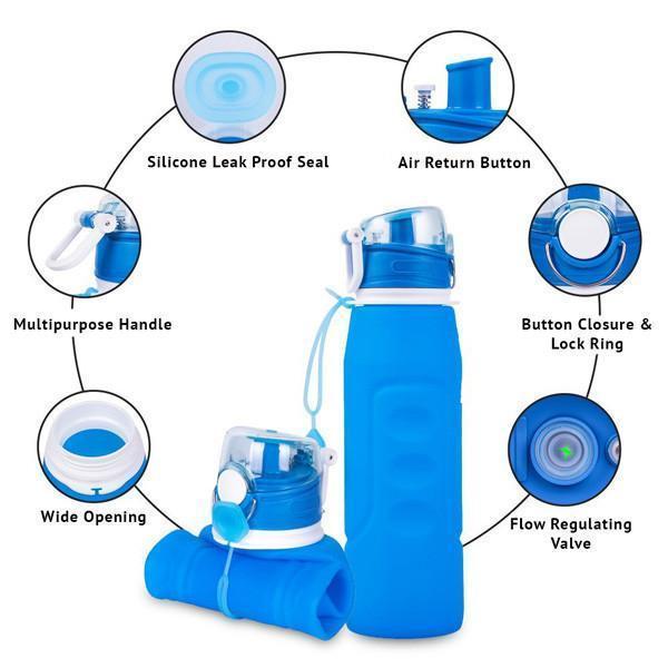 Foldable Silicone Water Bottle (Various Colors)