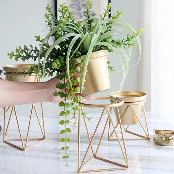 Geometric Iron Flower Pot and Stand (Various Sizes)