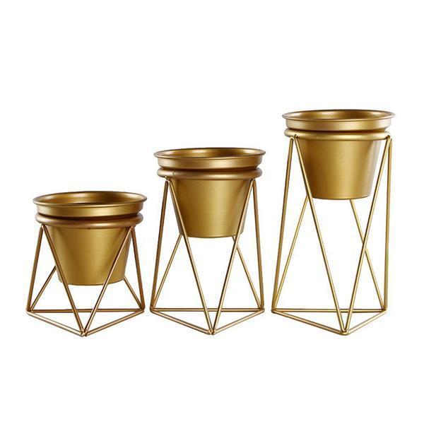 Geometric Iron Flower Pot and Stand (Various Sizes)