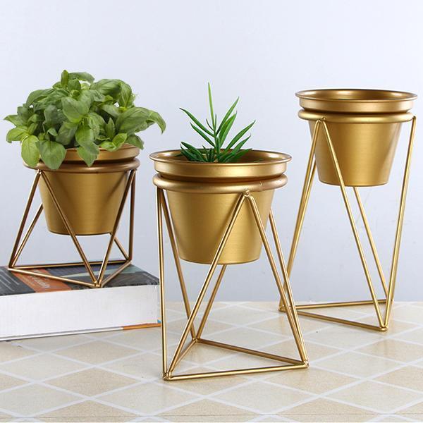Geometric Iron Flower Pot and Stand (Various Sizes)