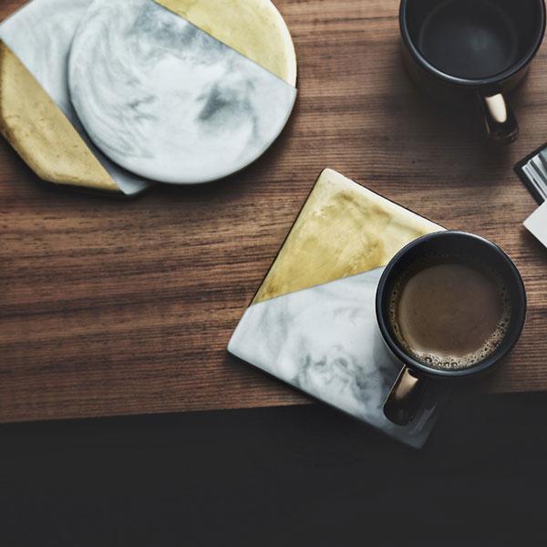 Gold Plated Marbling Coasters (Various Designs)