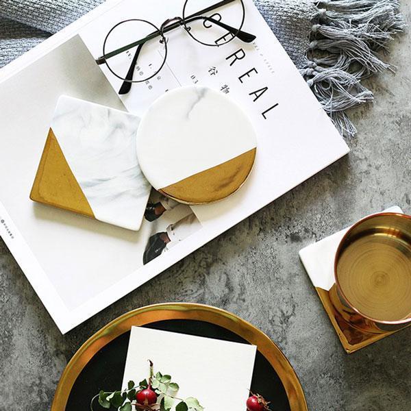 Gold Plated Marbling Coasters (Various Designs)