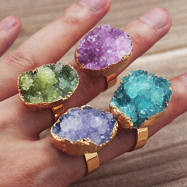 Raw Crystal Gold Plated Ring (Various Stones)