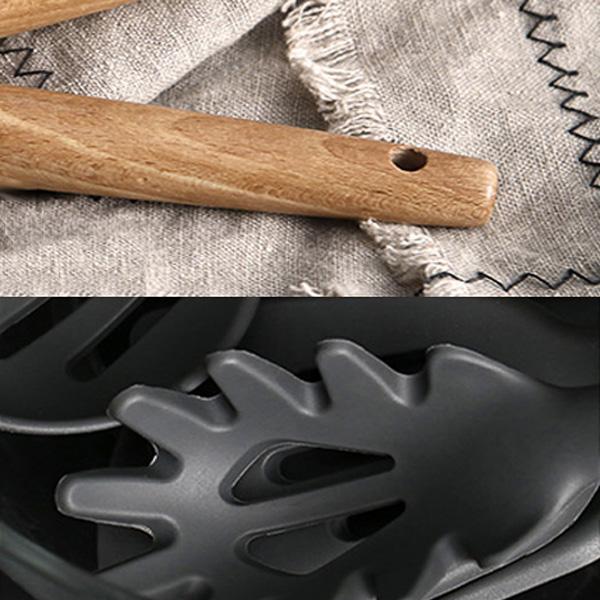 Rustic Black Kitchen Utensils with Wooden Handles (Set of 9)