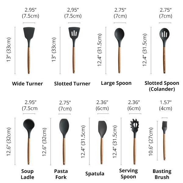 Rustic Black Kitchen Utensils with Wooden Handles (Set of 9)