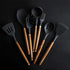 Rustic Black Kitchen Utensils with Wooden Handles (Set of 9)