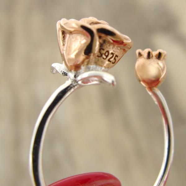 Sterling Silver Adjustable Rose Ring (Various Colors)
