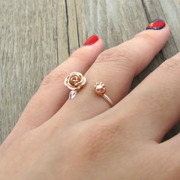 Sterling Silver Adjustable Rose Ring (Various Colors)
