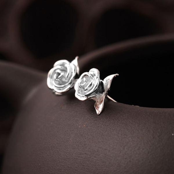 Sterling Silver Rose Earrings (Various Colors)