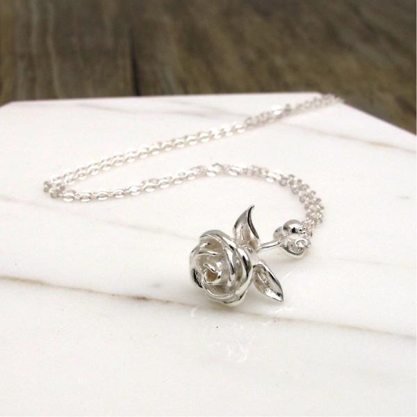 925 Silver Rose Necklace (Various Colors)