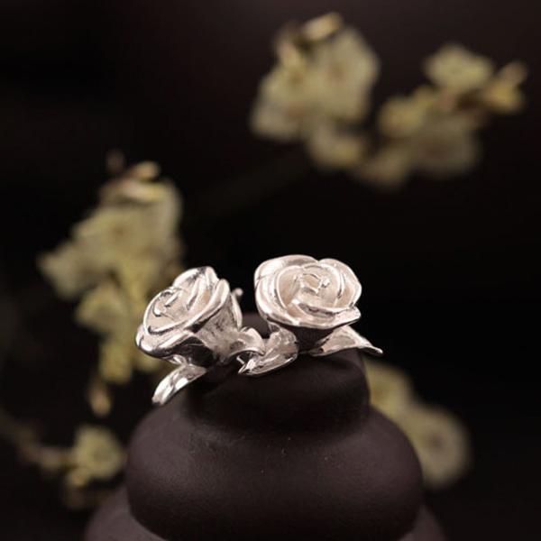Sterling Silver Rose Earrings (Various Colors)