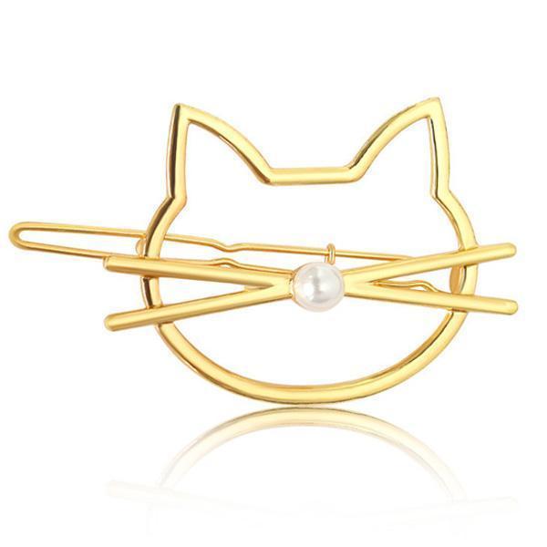 Whiskered Cat Pearl Hair Clip (Various Colors)