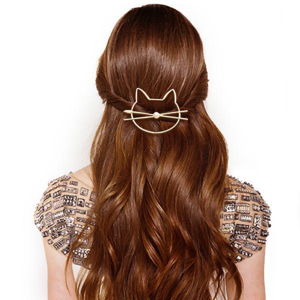 Whiskered Cat Pearl Hair Clip (Various Colors)