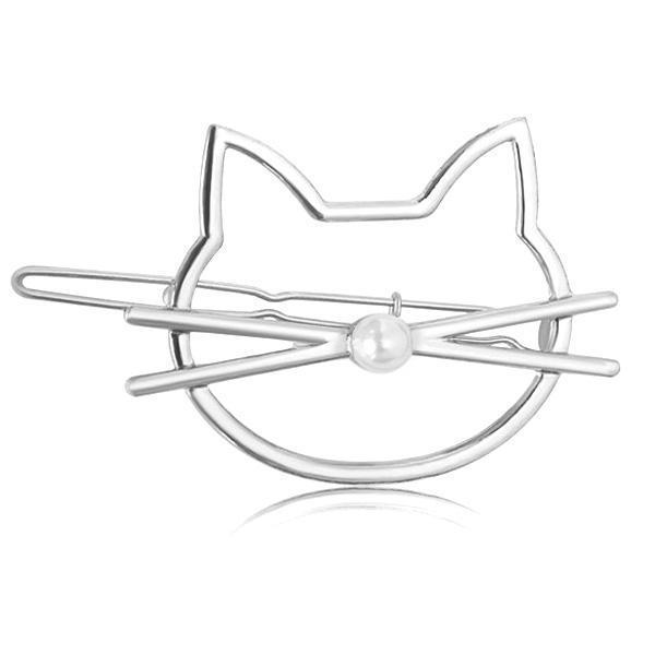 Whiskered Cat Pearl Hair Clip (Various Colors)