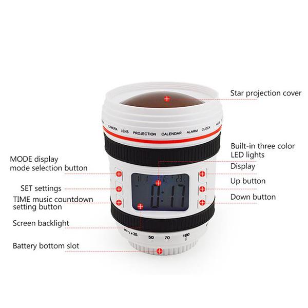 DSLR Camera Lens Projection Alarm Clock (Various Colors)