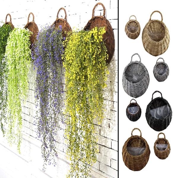 Woven Hanging Planter Wicker Basket (Various Designs)
